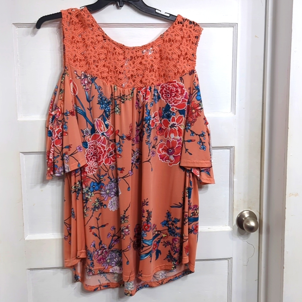 Peach Cold Shoulder Top